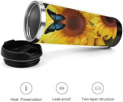 Sunflower floral butterfly insulated travel mug — photo 3