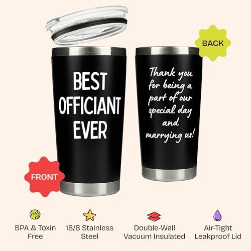 Black best officiant ever gift tumbler — photo 5