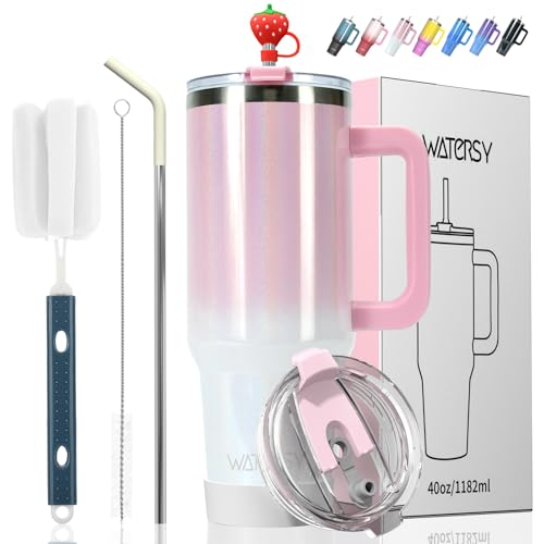 40 oz Shiny Tumbler with Handle and Straw