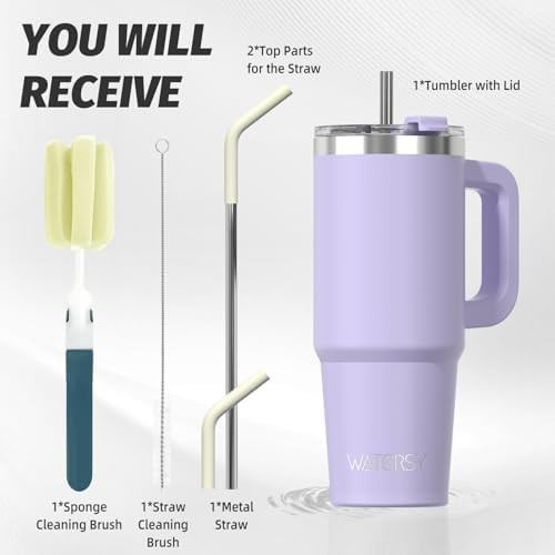 Purple insulated travel tumbler with handle — photo 3