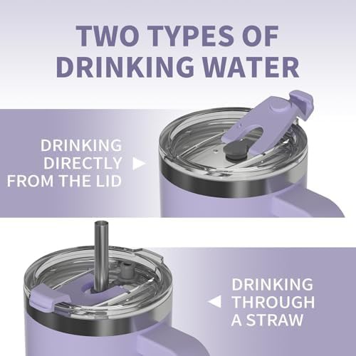 Purple insulated travel tumbler with handle — photo 4