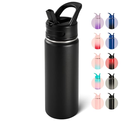 18oz Insulated Stainless Steel Water Bottle with Straws