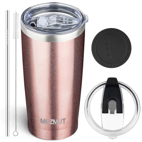 20oz Insulated Tumbler Travel Coffee Mug with Lid Straw(Rose Gold